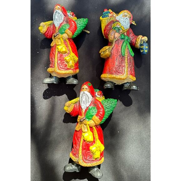 3 Vtg Old World Santa Hard Plastic Blow Mold 7” Christmas Ornaments -S72 -2 - Picture 8 of 8